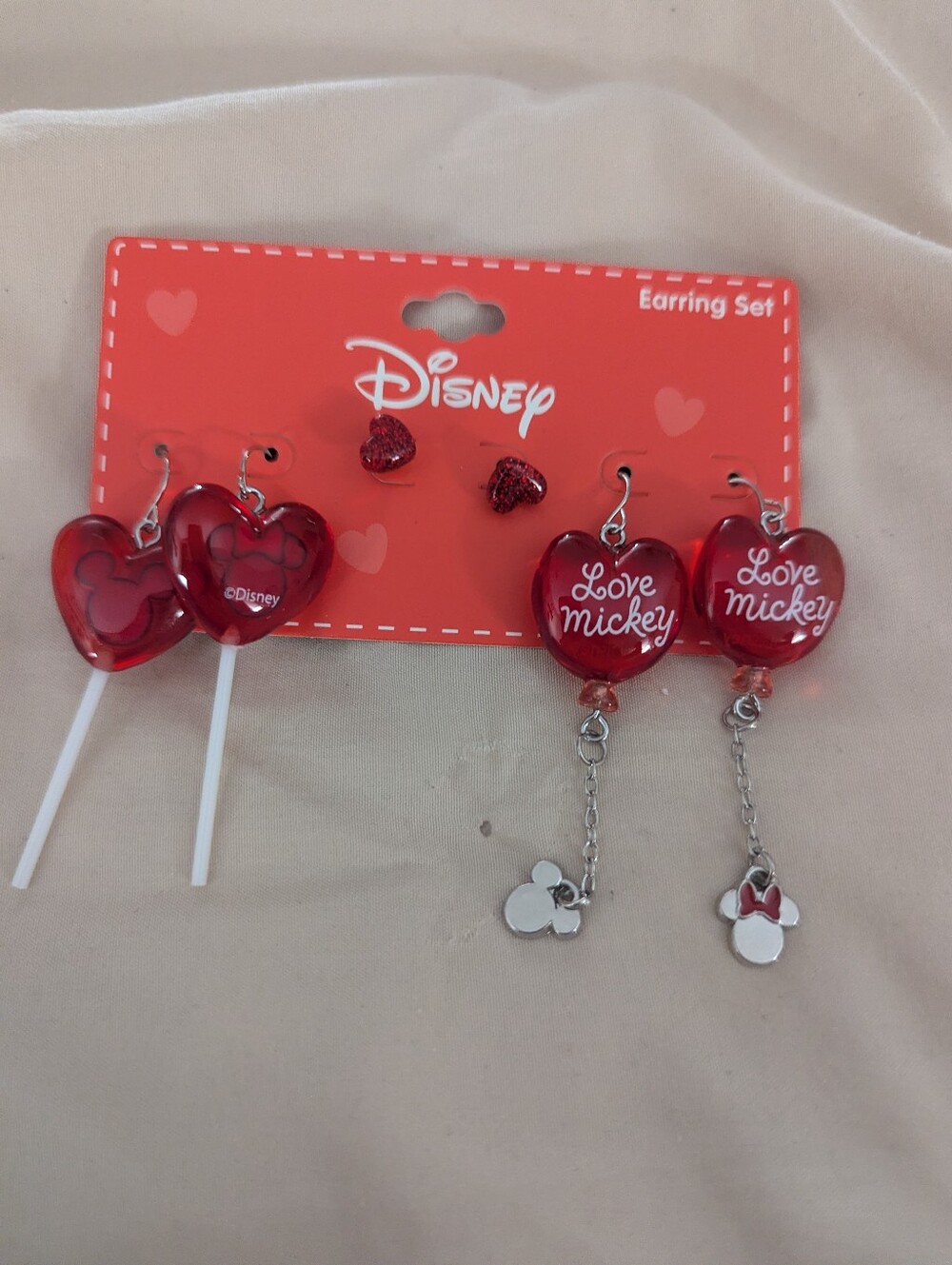 Disney Red 'Love Mickey' Heart Earring Trio